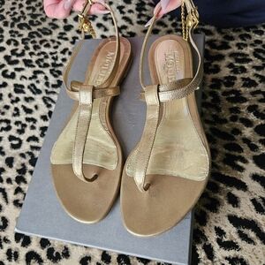Alexander McQueen Gold Flat Strappy Sandals SZ 39 1/2